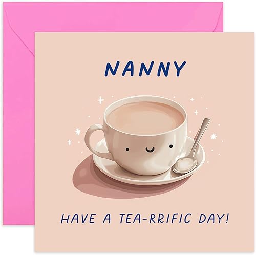 Miniatura 5 de Old English Co. - Divertidas tarjetas de cumpleaños para hermano, tarjeta de cumpleaños de juego de palabras humorística "Tea-rrific Day" para él,