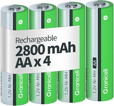 Granicell AA Rechargeable Batteries 2800 mAh High Capacity 1300 Cycle,1.2V NiMH Low Self Discharge AA Battery,4 Pack
