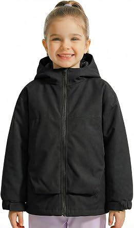 Gogokids Boys Girls Waterproof Jacket Insulated Padded Windbreaker Raincoat Sports Hooded Outerwear for Hiking Gear 4-12Y