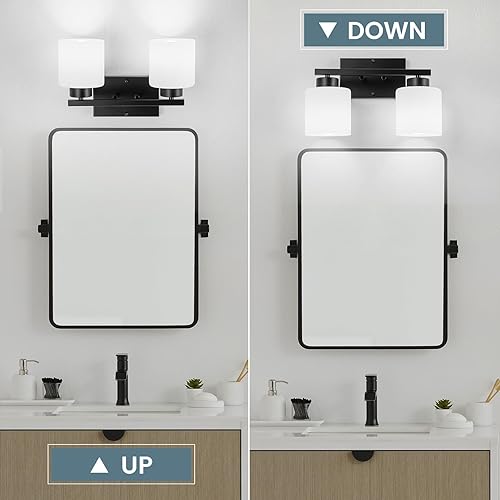 Miniatura 6 de Lámparas de baño de 2 luces, luces de tocador negras mate para baño, modernas luces de baño sobre espejo con pantallas de vidrio blanco lechoso,