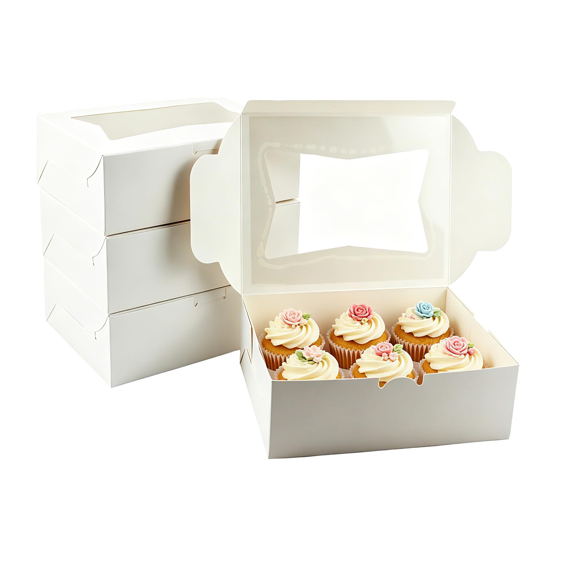 Gad2go White 12 Pieces Cookie Boxes With Window 20.5 X 15.5 X 6.5 Cm Kraft Bakery Boxes Dessert Packaging Gift Box For Cupcake Muffins Pastry Candy Pie