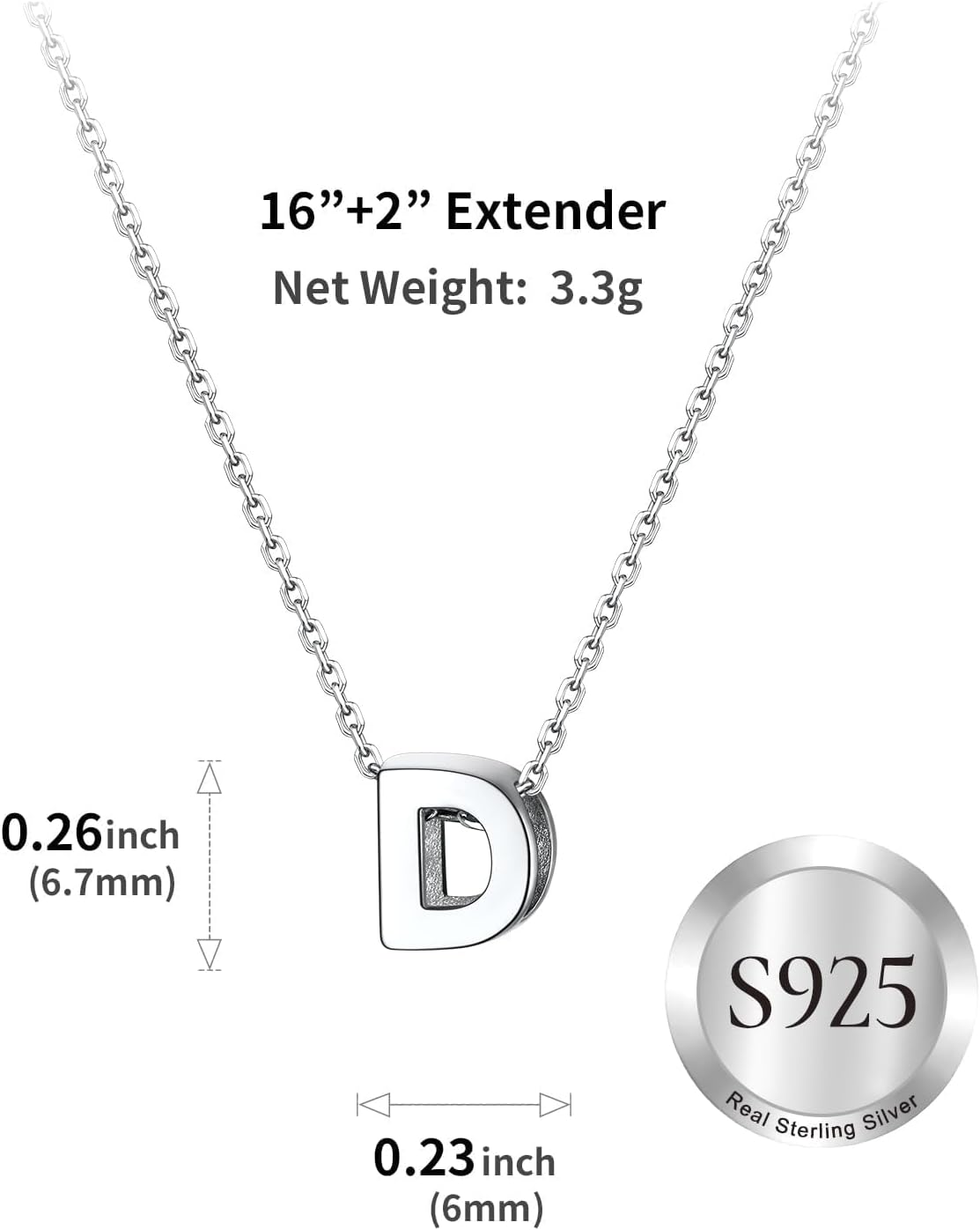 SILVERCUTE Valentines Day Gifts for Her - Small 925 Sterling Silver Initial Necklace for Women,Tiny Silver Initial Pendant Tiny Letter Necklace with Adjustable Chain,16"-18" - Image 4