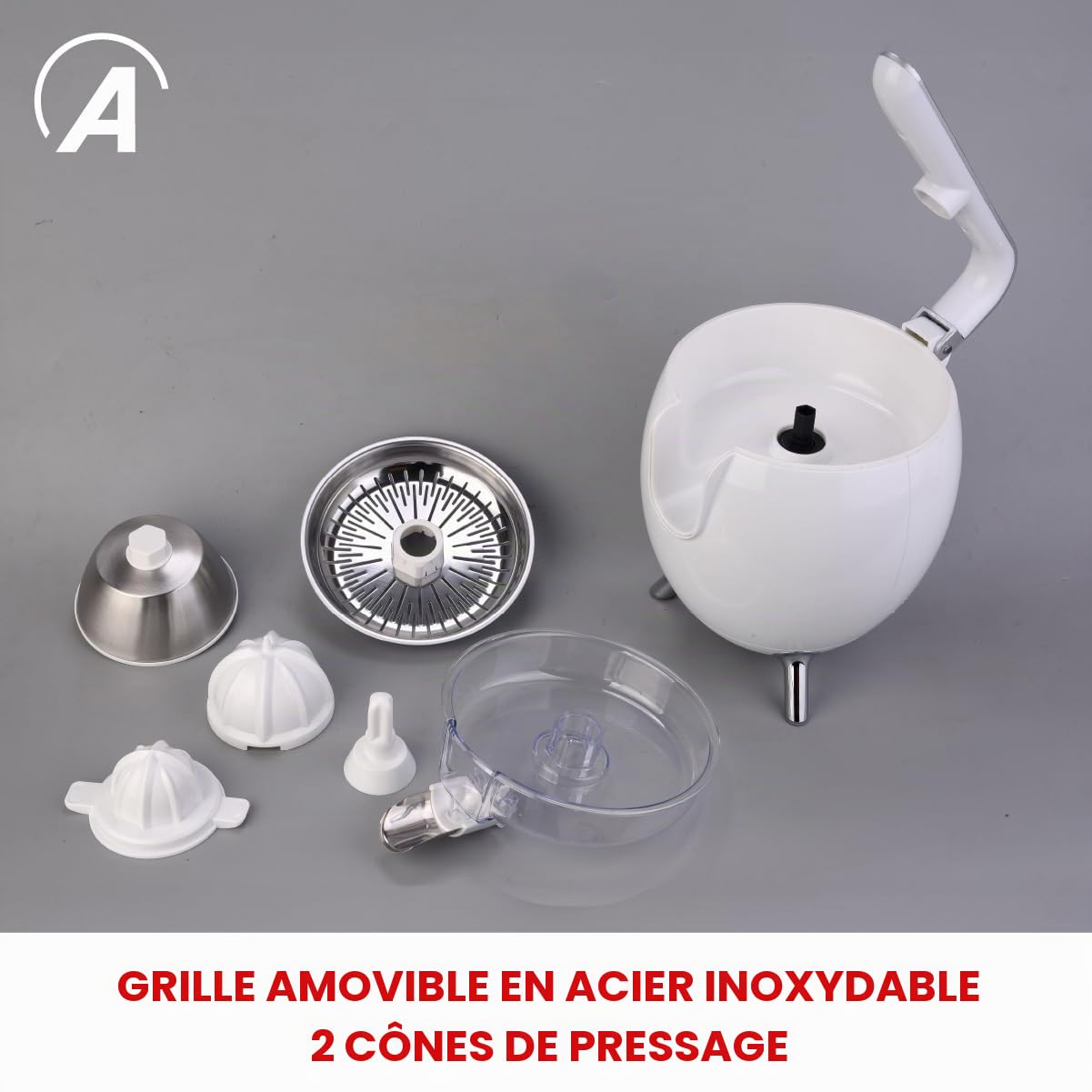 ARDES JUICE ART Presse‑agrumes électrique 500 W AC avec levier en aluminium, double cône et réservoir 0,5 L pour agrumes