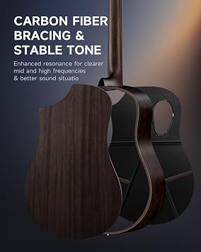Donner Acoustic Electric Guitar Beginner Kits with Carbon Fiber Top, Wooden Bowl, Built-in Pickups, 38 Inch, RISING-G2 (Black)