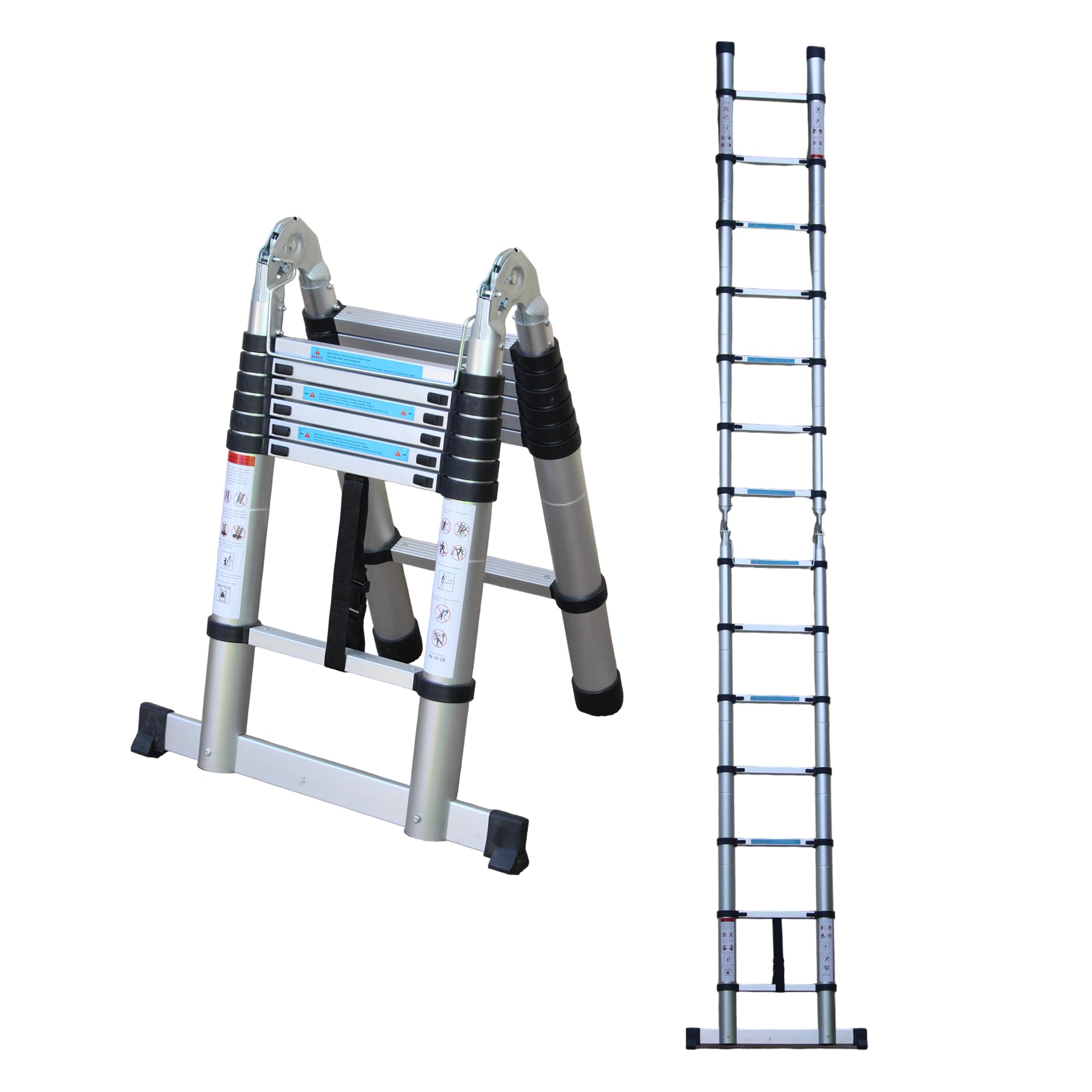 Bonkaso A-Shaped Telescopic Ladder 4.4 m (14.5 Ft), Premium Aluminum Alloy Folding Extension Ladder, EN131 Certified, 150kg Load Capacity, Anti-Slip Feet, Compact & Portable for Home and Outdoor Use