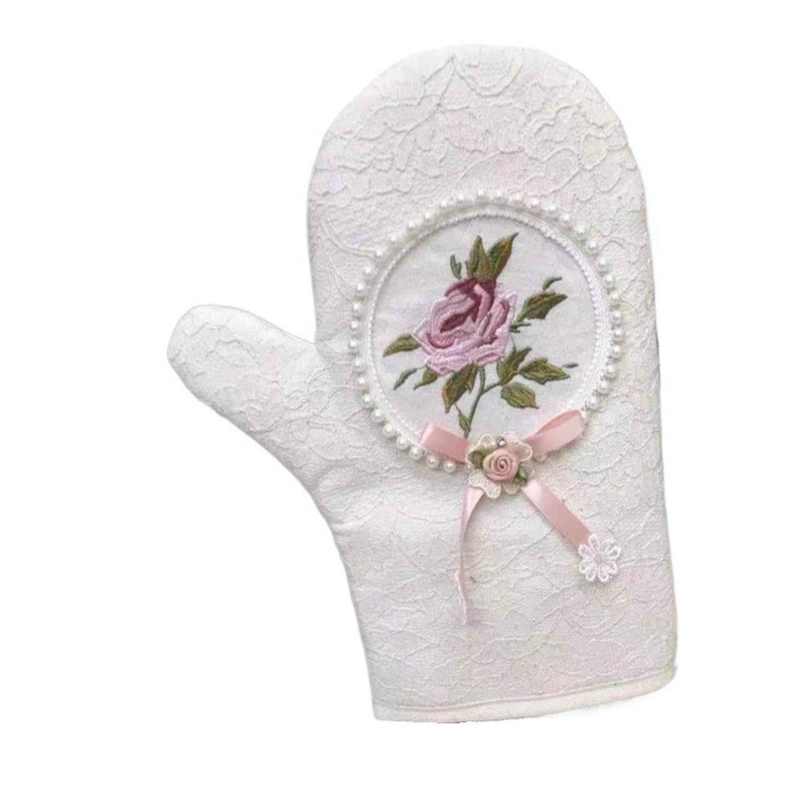 Moufles de four rétro en dentelle, gants rembourrés isolants
