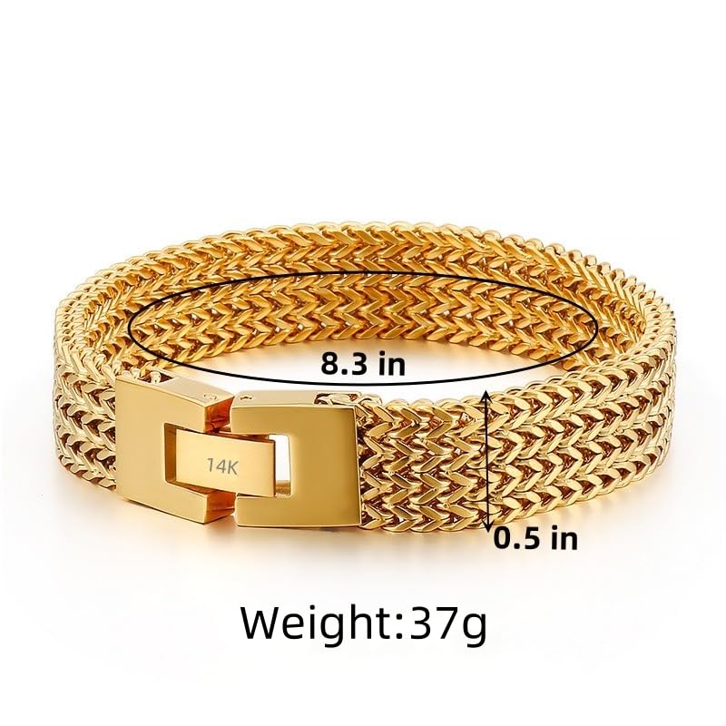 Solid 18K gold bracelet for men's hip-hop trend, 14K gold mesh Cuban bracelet, Father's Day, birthday, Christmas gift box2