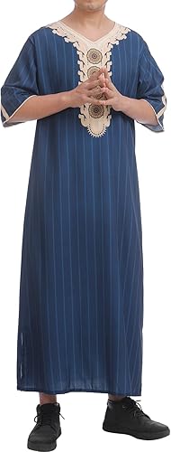 Miniatura 3 de IMEKIS Hombres musulmanes Thobe Medio Oriente Arabia Saudita Bata de manga larga Kaftan bordado islámico árabe Abaya ropa de oración