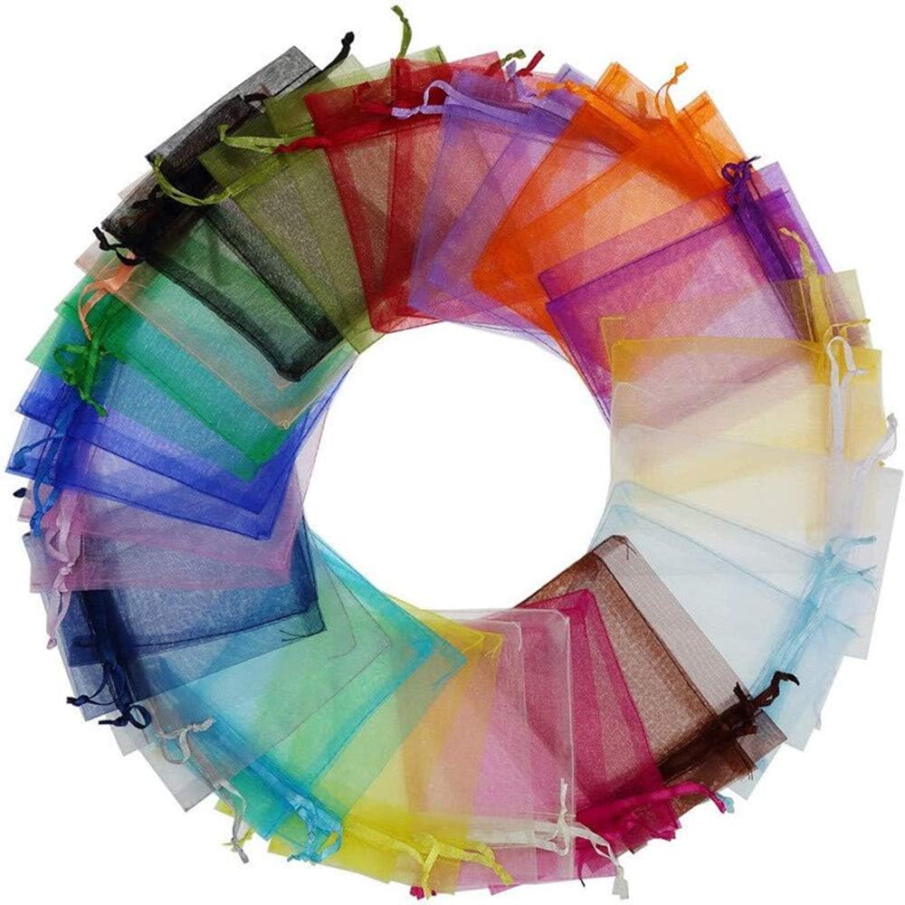 SUNMOVE 100Pcs Organza Gift Bags Drawstring Favor Bags Jewelry Pouches Wrap, 3.93 x 4.72 Inches, Multi-Colored