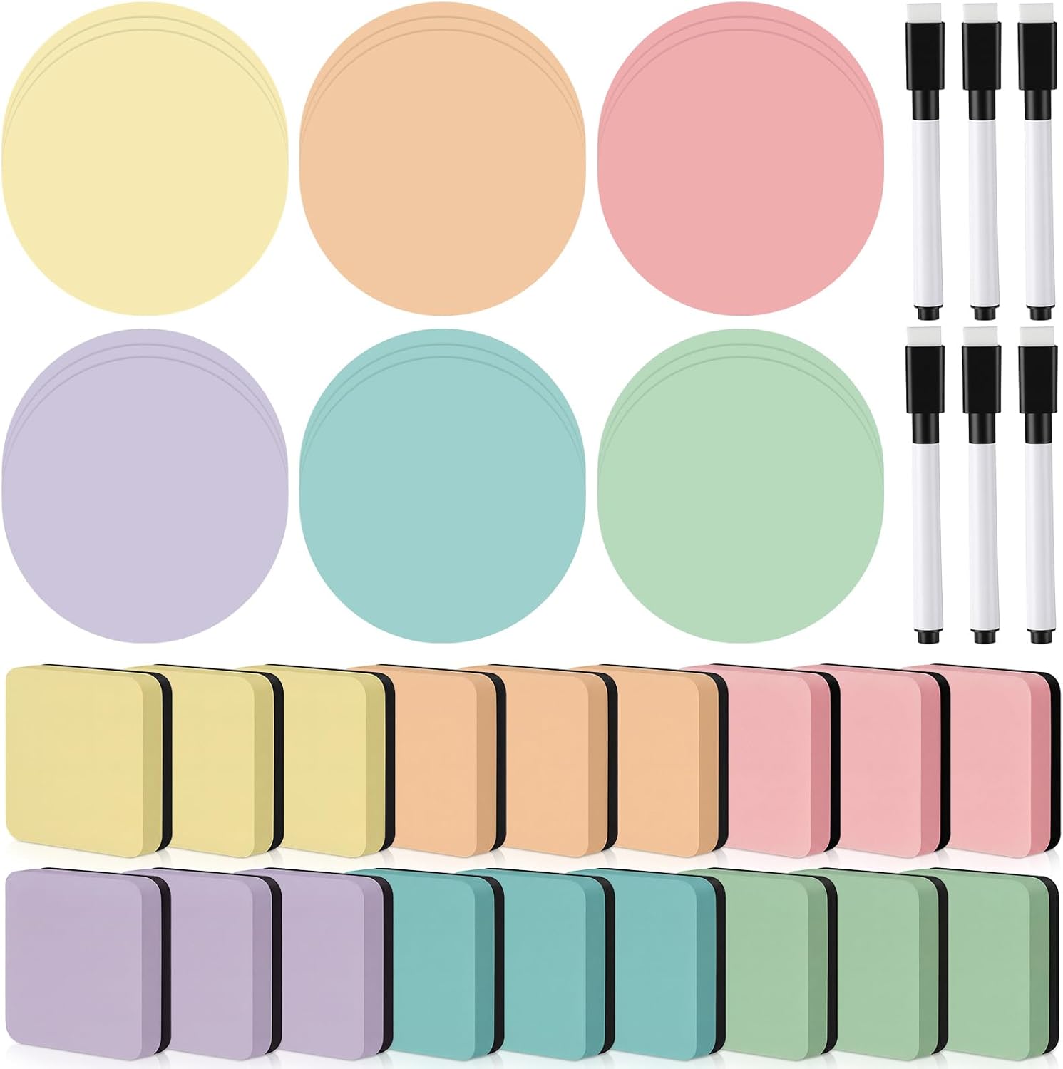 54 Pcs Dry Erase Dots Circles 11 Inch Removable Stickers Spots Wall Decals Magnetic Whiteboard Erasers Whiteboard Markers Set for School Classroom Teachers Students Table Desk(Macaron)