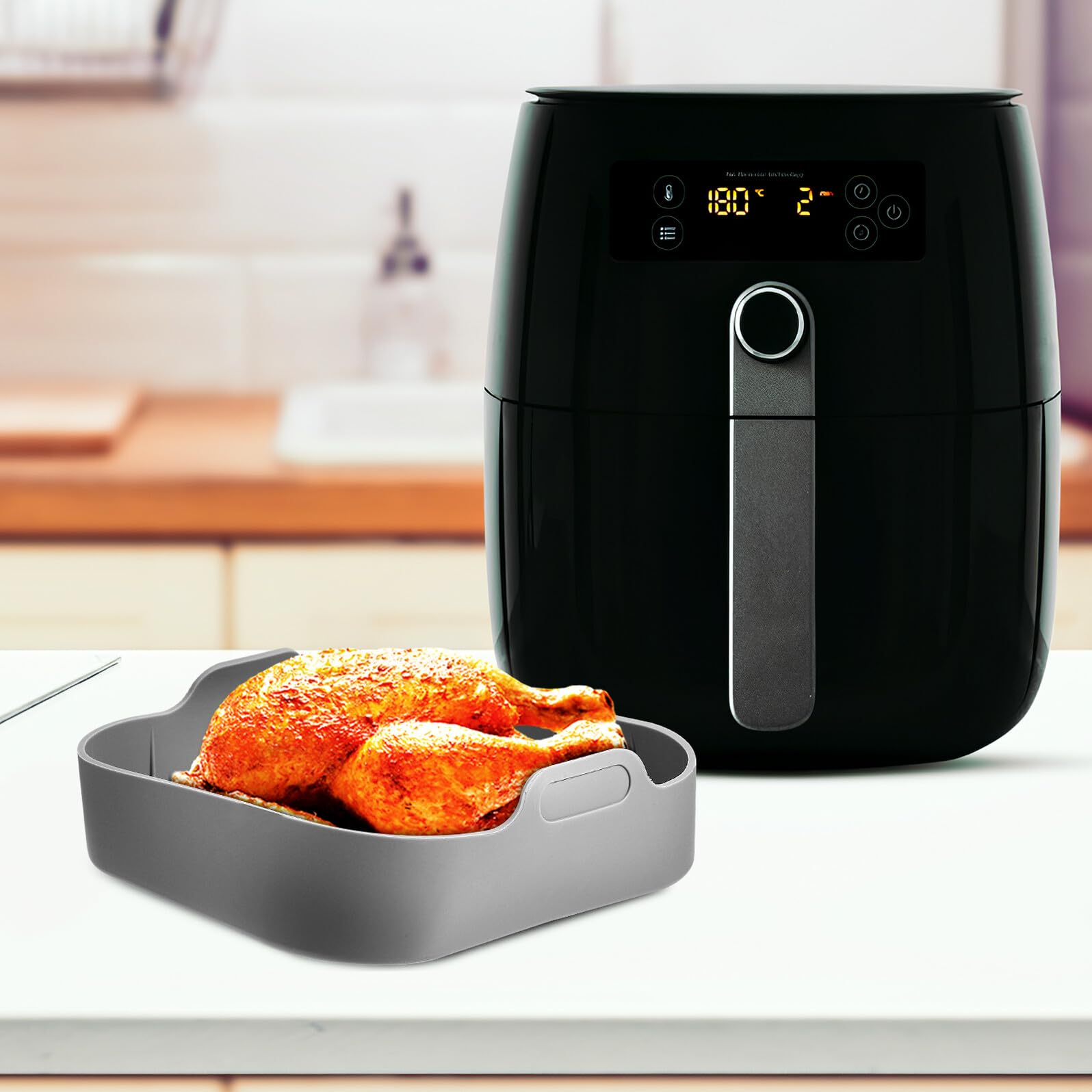 GALPADA Teglia Quadrata in Silicone Alimentare per Friggitrice ad Riutilizzabile Resistente al Calore Facile da per Cottura Arrosti e