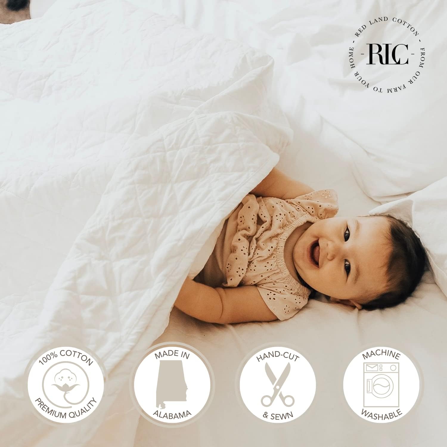 Red Land Cotton Classic Luxury Quilt | American Grown 100% Cotton Batting | Lightweight All Season USA Made Vintage Style Bedspread | Durable Oversized and Machine Washable | King/Cal King | Natural