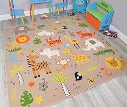 Kids Zoo Animals Dinosaur Rugs Washable Nursery Playroom Bedroom Colourful Childrens Toddler Soft Durable Play Mats (Nursery Rug, 80cm x 120cm)
