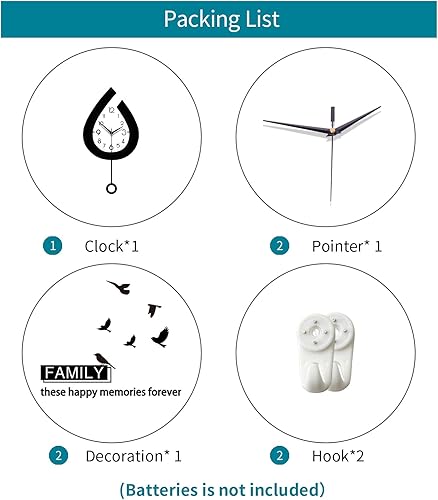 Miniatura 6 de Reloj de pared decorativo para decoración de sala de estar, relojes de pared grandes y modernos con péndulo a pilas para dormitorio, oficina,