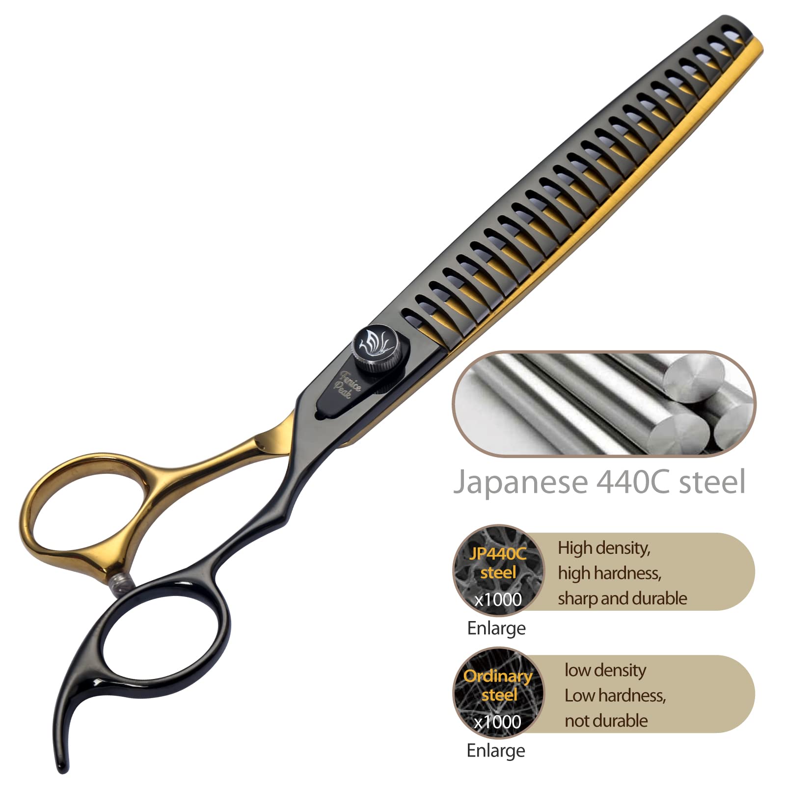 20,3 cm schwarze Fellschere für Hunde, goldene Chunker-Hundemischschere mit ergonomischem Griff und Musterschraube, Haustierpflege, dünnere Mixerschere, langlebig und scharf, 440 C