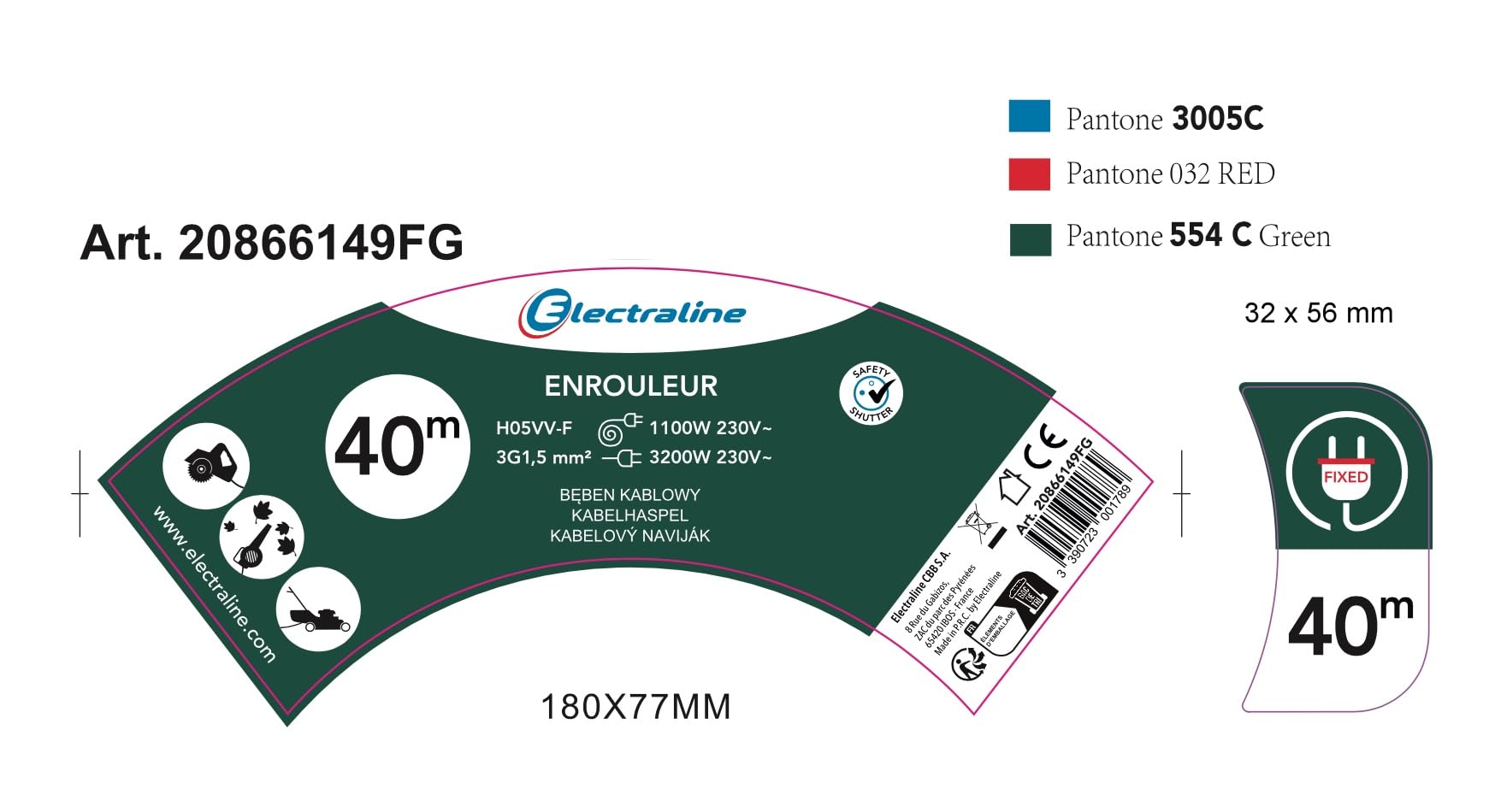 Electraline 20866149FG - Prolongador de extensión (40 m, 16 A, sección 3G1,5 mm²), color naranja y verde