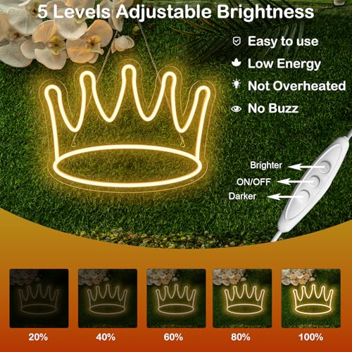 Image of Crown Neon Signs Led Crown Neon Light Large Wall Hanging Lights Art Decor Neon Lights for Bedroom Kid Room Shop Apartment Dorm Birthday Party Wedding(Warm White)