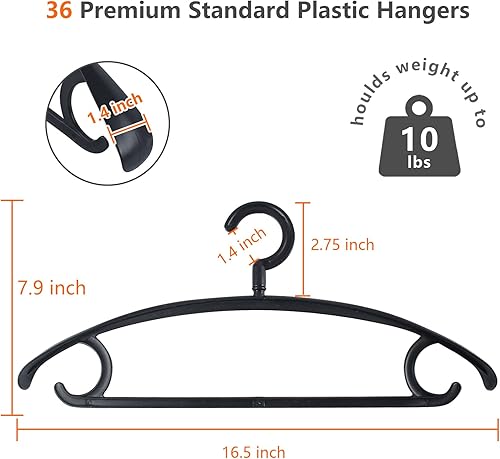Miniatura 2 de DEDU Perchas de plástico para ropa, paquete de 36 perchas extra gruesas con gancho giratorio de 360 antideslizantes, perchas para suéteres,