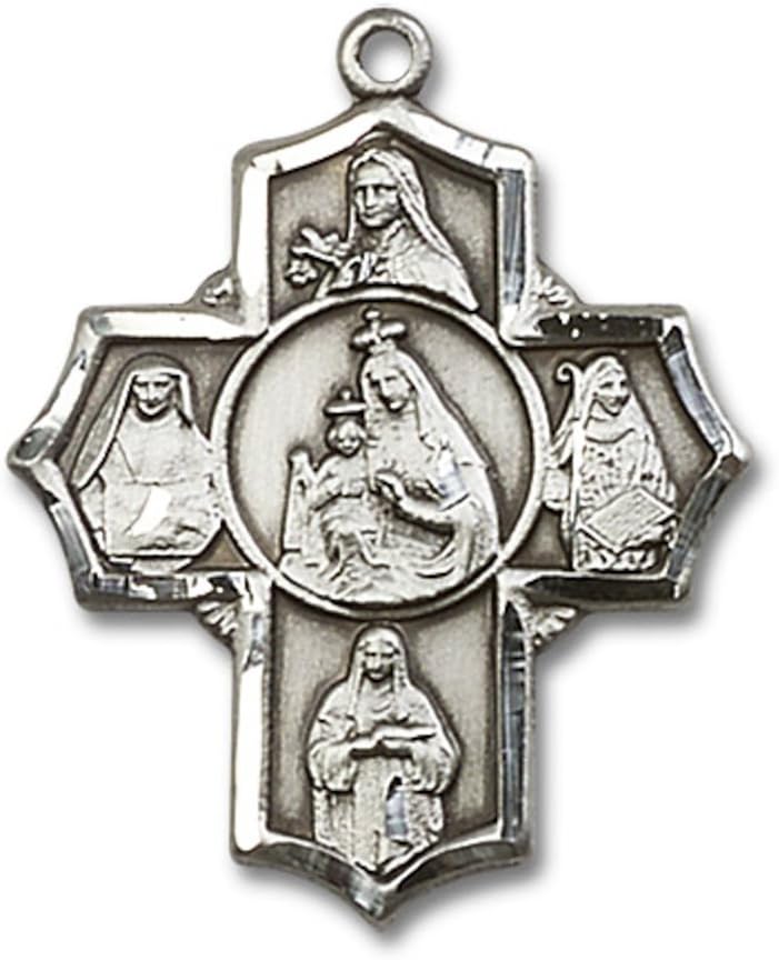 Bonyak Jewelry Sterling Silver Our Lady of Mount Carmel Pendant 1 1/4 x 1 inches with Heavy Curb Chain