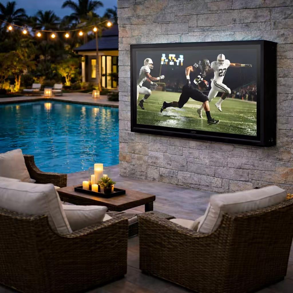 MESAILUP 50–55 Zoll wetterfeste Outdoor-TV-Abdeckung mit Schloss, Harter Hülle, durchsichtiger staubdichter Fernsehgehäuse für außen, inklusive vollbeweglicher TV-Wandhalterung und 2 Kühlgebläsen