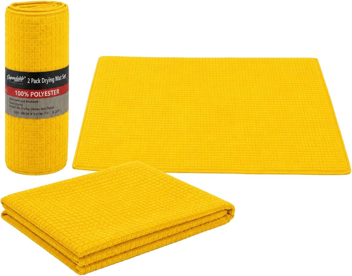 Dish Drying Mat 2 Pack 20 X 15 Inch Kitchen Counter Mats Reversible Baby Bottles Dish Dry Pad Super Absorbent (Yellow)