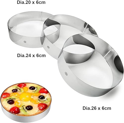 Miniatura 3 de NewlineNY - Anillos de mousse de acero inoxidable para crear aperitivos redondos, ensaladas moldeadas, pasteles, mousse y postres, 3 anillos