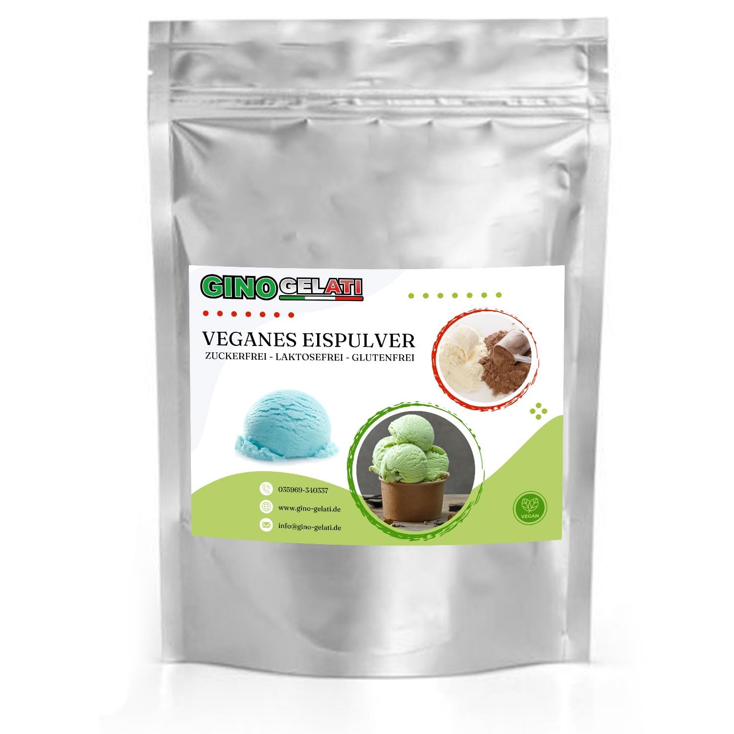 Gino Gelati Joghurt Schlumpfeis Blau Veganes Eis Pulver 1 Kg Zucker-, laktosefrei, schnelle und einfache Zubereitung, mit natürlichem Aroma, Eispulver für Veganer geeignet, GMO-Frei
