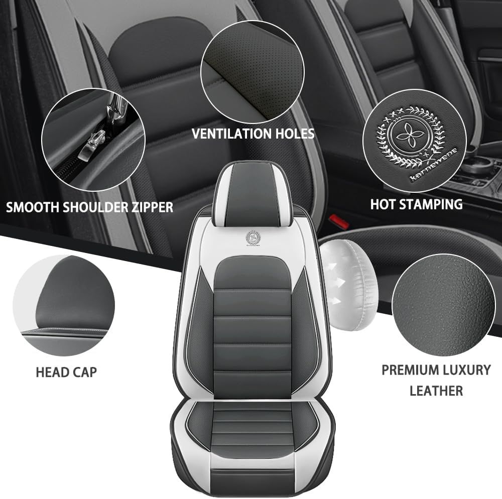 2-Seats Car Seat Covers for Nissan Rogue 2010-2024 Leather Auto Vehicle Seat Covers Excellent Quality Car Seat Cover,Waterproof Wear-Resistant Seat Cover Airbag Compatible(White&Gray-Luxury)