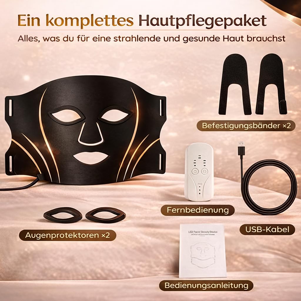 LED Lichttherapie Gesichtsmaske mit 7-Farben, Wiederaufladbare Fernbedienung Nahinfrarotlicht Kabellose Falten & Hautverjüngung Hautpflege für zu Hause