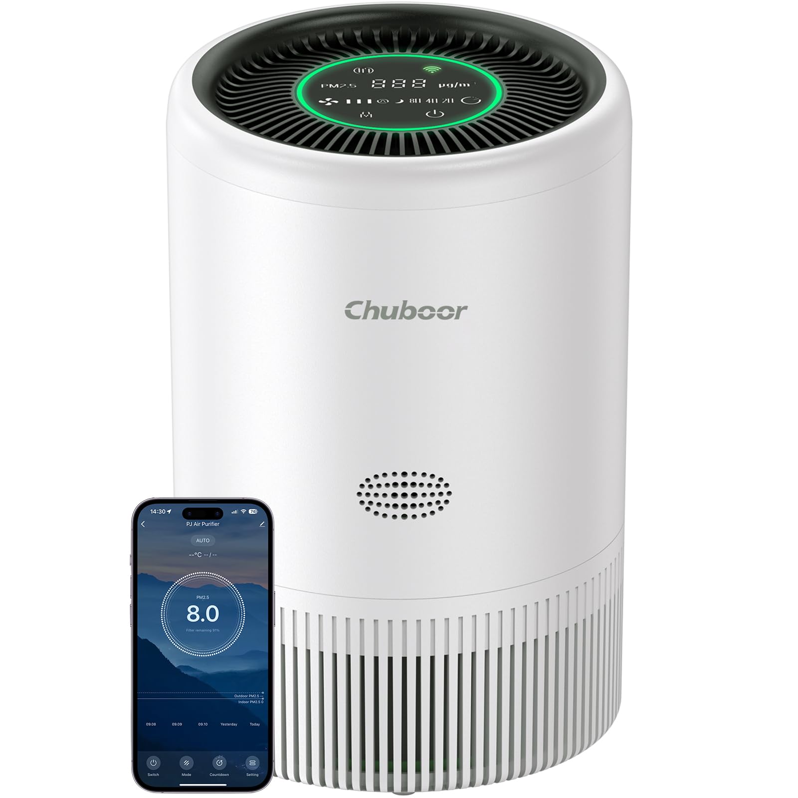 Chuboor Smart Air Purifier for Bedroom Home, App/Alexa Control,PM2.5 Monitor, 3 Timer, 4 S...