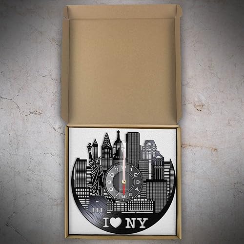 Miniatura 8 de Reloj de pared de disco de vinilo de Nueva York de 12 pulgadas, funciona con pilas, moderno, silencioso, sin tictac, reloj decorativo para