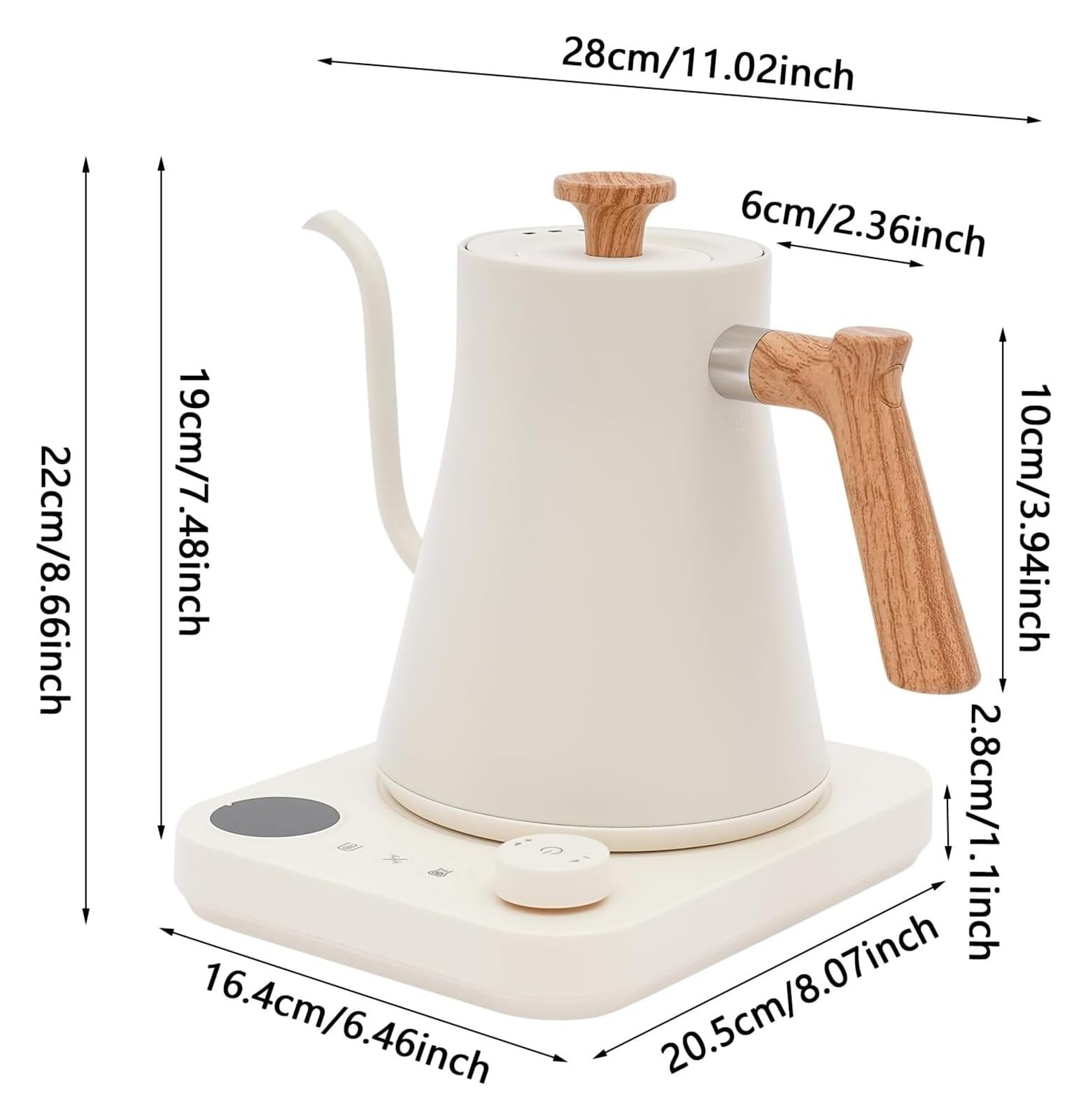 Hervidor eléctrico de cuello de cisne, control de temperatura inteligente, interior de acero inoxidable, calentamiento rápido, tetera de 200 W, mango con diseño de madera, pantalla LED