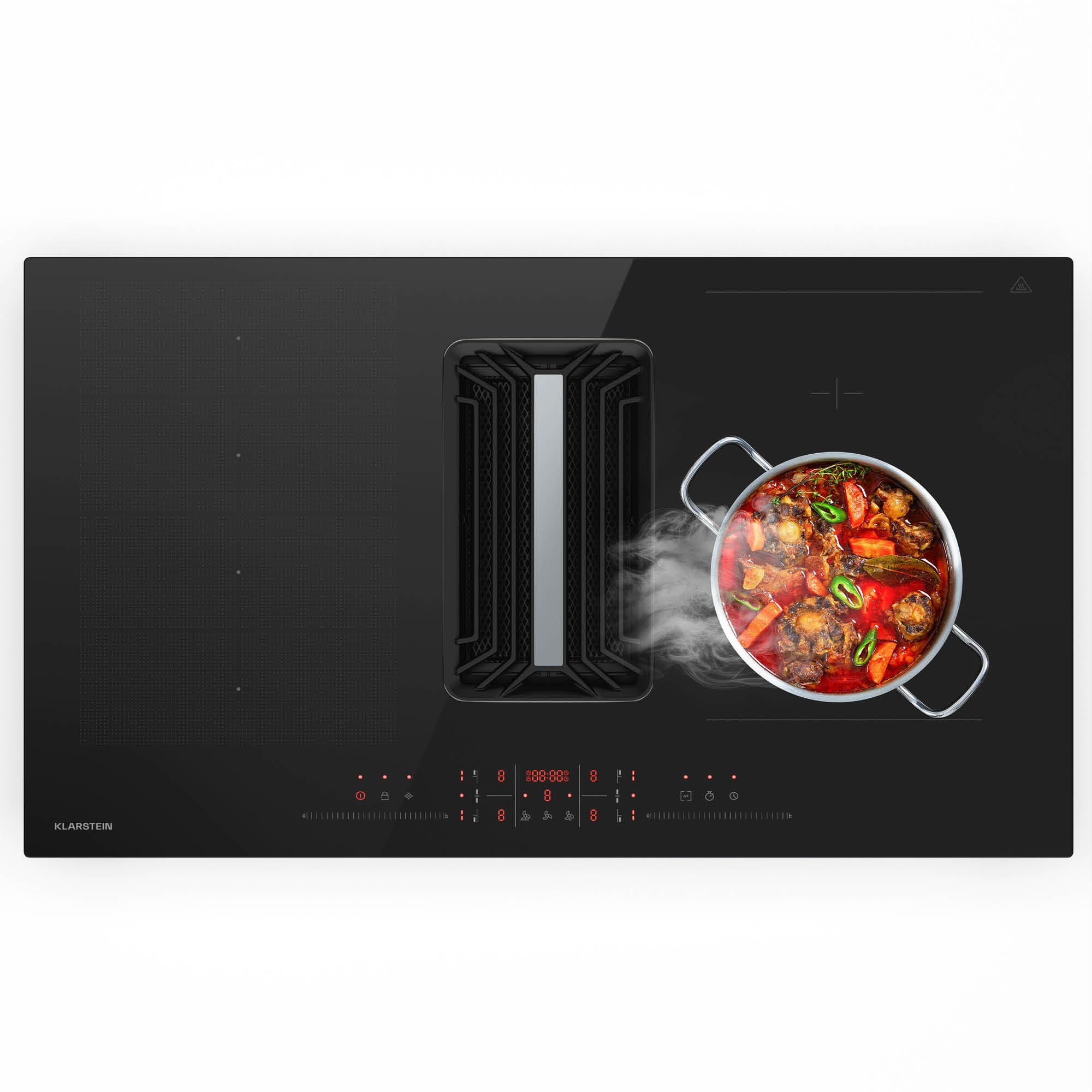 KLARSTEIN AirJet Induction Hob With Extractor - 12 kW, 750 m³/h Air Flow, A++ Energy Efficient, Touch Control, Quiet 58 dB, Bridge Connect, 9 Power Levels, Black
