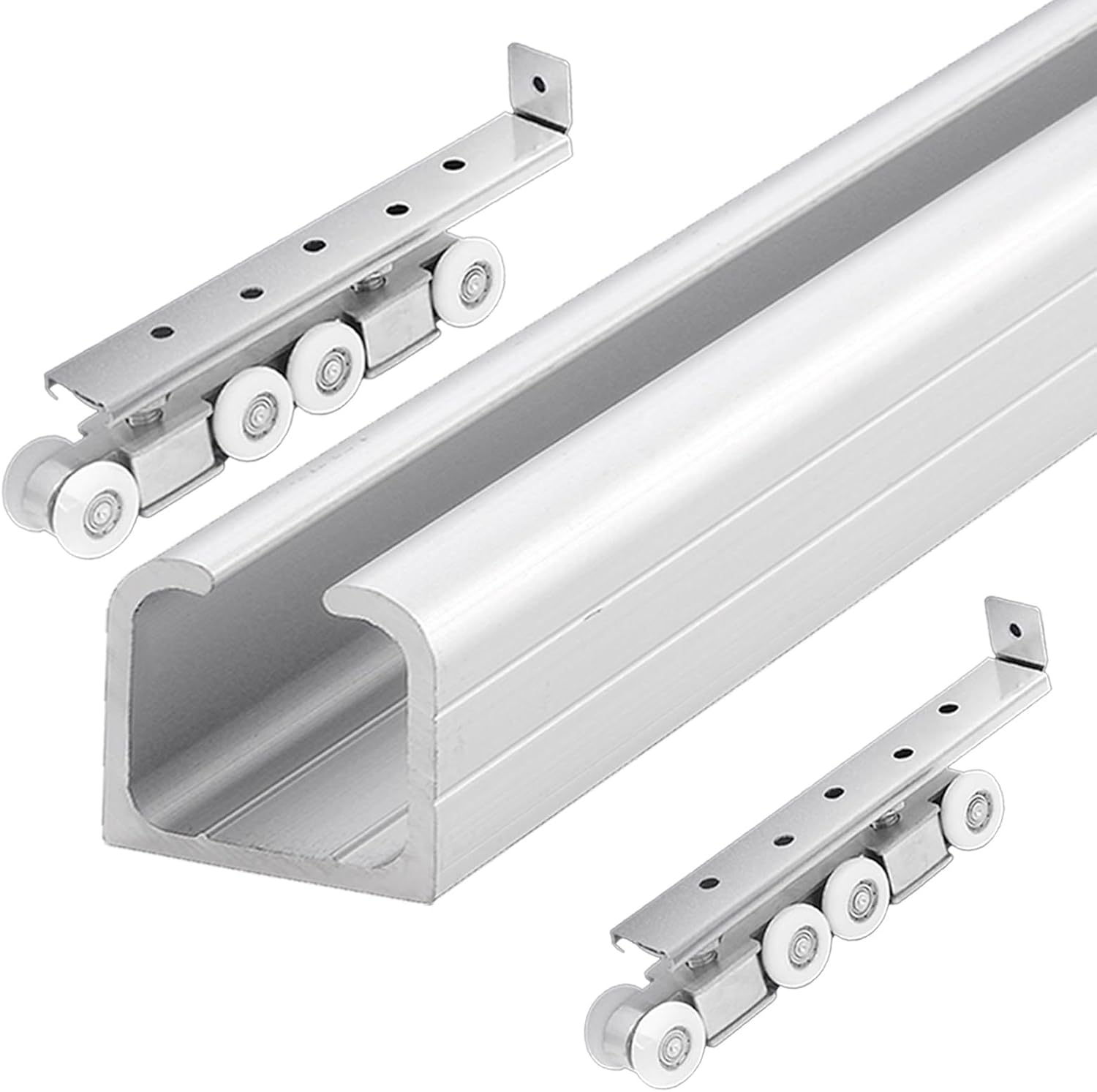 Customizable Sliding Rail Barn Door Hardware Kit with Stainless Steel 8-Wheels Hangers, Top Mount Pocket Doors Track, Concealed Sliding Door Rail for Offices/Study(Silver,18ft/5.5m)