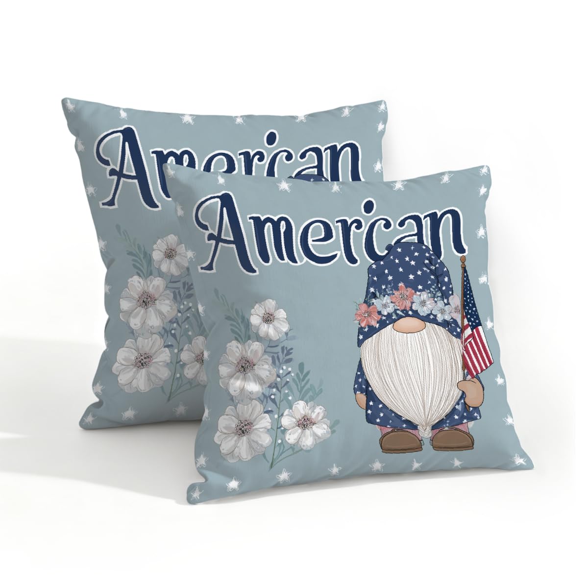 Outdoor Pillow Covers Waterproof Pillowcases 18x18in Set of 2 250th American Gnome Floral Decorative Throw Cushion Case for Couch Sofa Garden Patio Furniture