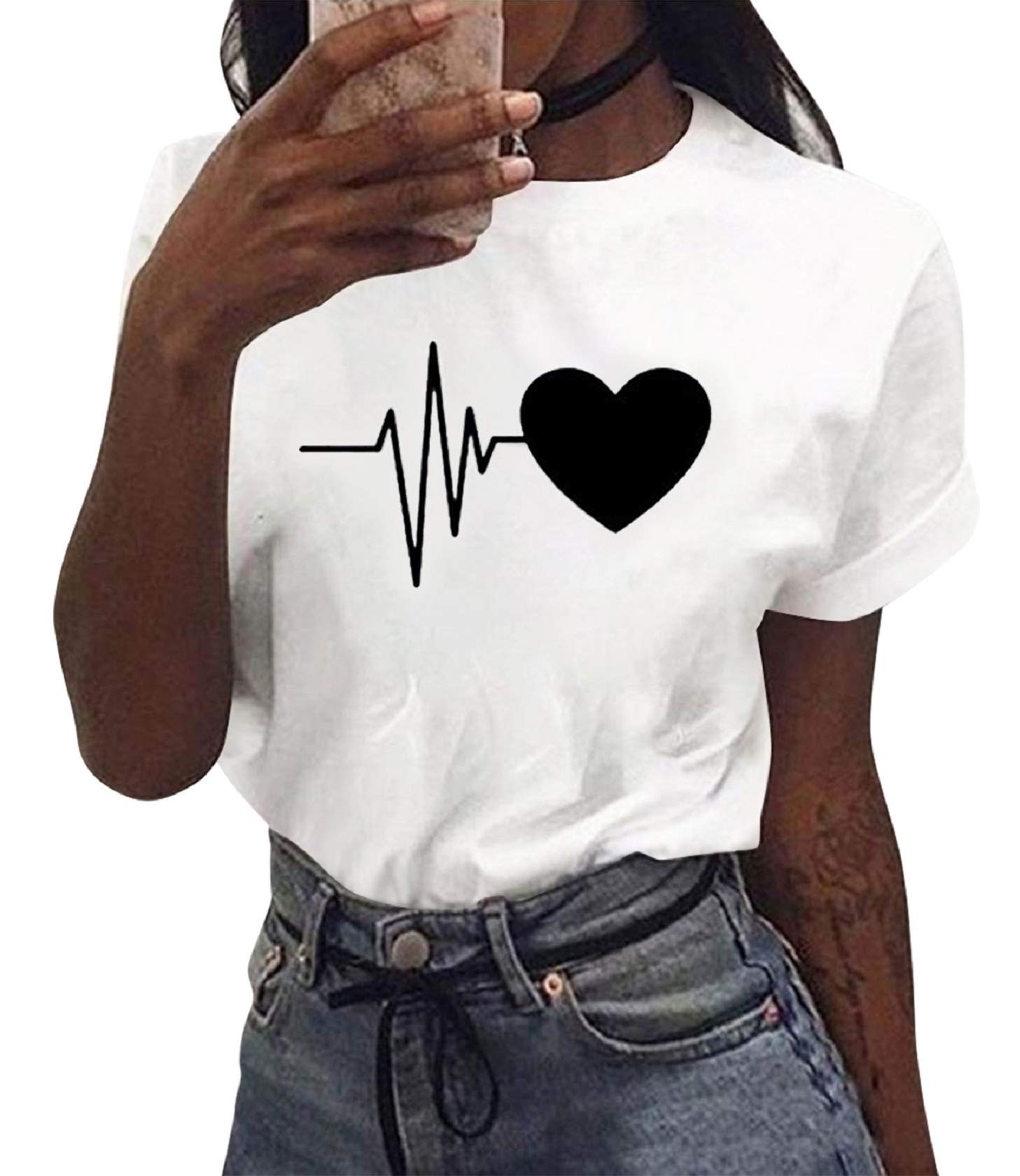 Tuopuda Magliette Donna Estive T-Shirt Manica Corta Elegante Top Cotone Crew Neck Graphic Tee Maglietta Casual Camicia Stampa Shirt Divertenti Sportivi Blusa Moda Top Taglie Forti