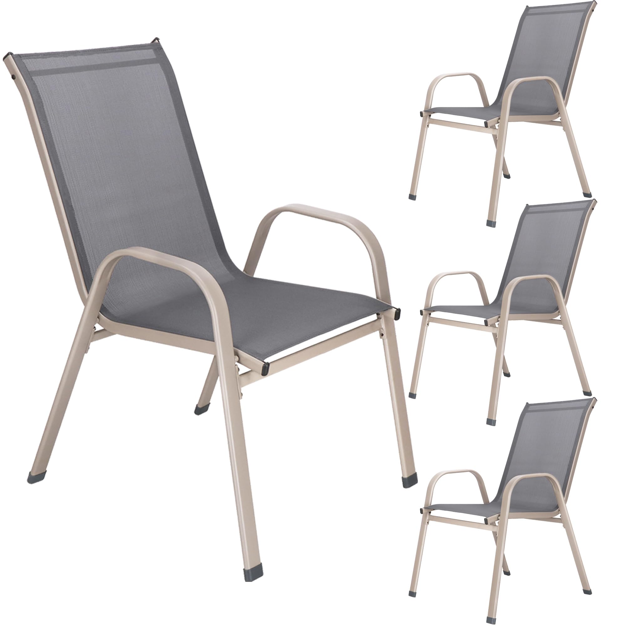 SPRINGOS Gartenstuhl Metall Braun – Stabiler Balkonstuhl Mit Textilene-Bespannung, Ergonomisch, Armlehnen, Wetterfest, Pflegeleicht, Für Terrasse & Garten