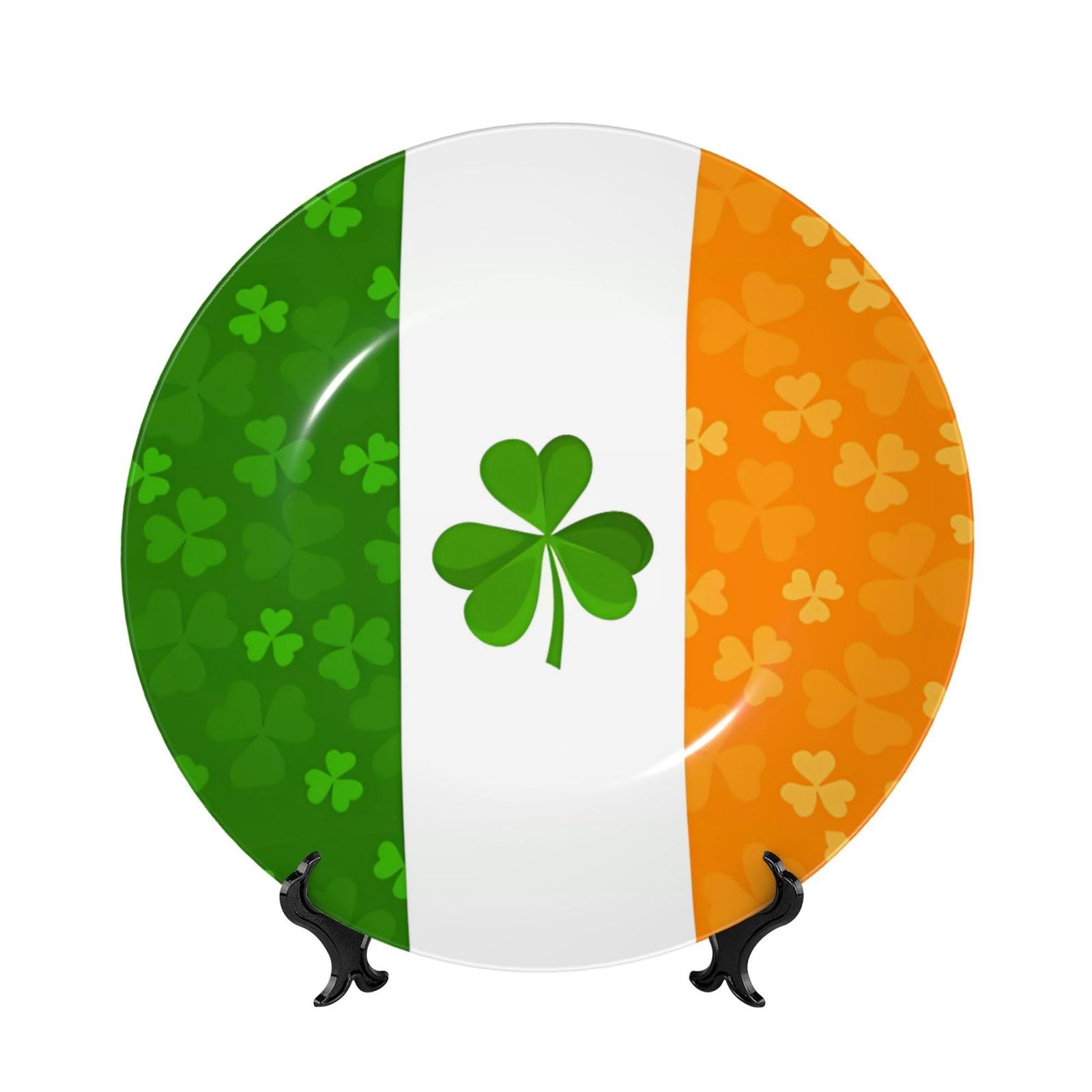 SXZVVBN irish flag Bone China Decorative Plate Art with Stand Removable Adhesive Hanging for Home Office 7in