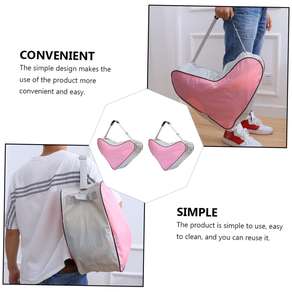INOOMP Borsa Triangolare per Pattini a Rotelle Rosa, 2 Pezzi | Oxford Cloth, Design Portatile e Facile da Pulire, per Roller Skates e Inline Skates Shoes