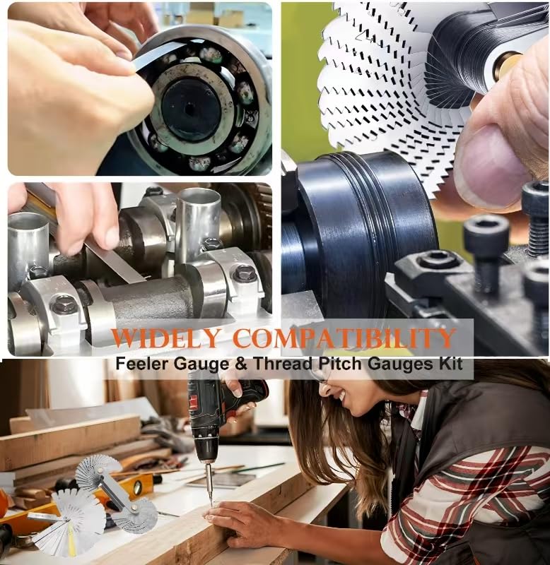 32 Blades Feeler Gauges SAE/Metric Feeler Gauge 58 pcs Thread Gauge Metric & Imperial & US Screw Gauge SAE Thread Pitch Gauge for Machining Assembly Quality Inspection