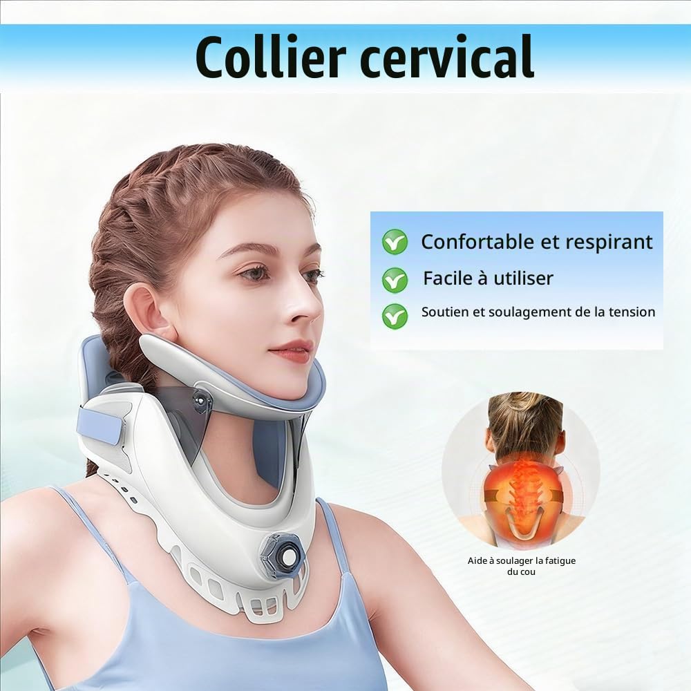 Minerves,Minerve Cervicale Femme Et Homme,Étireur De Cou Réglable, Collier Cervical Gonflable, Pour Les Douleurs Au Et Le Soutien, Il Décompresse Le Cou Et Soulage Les Tensions Cervicales