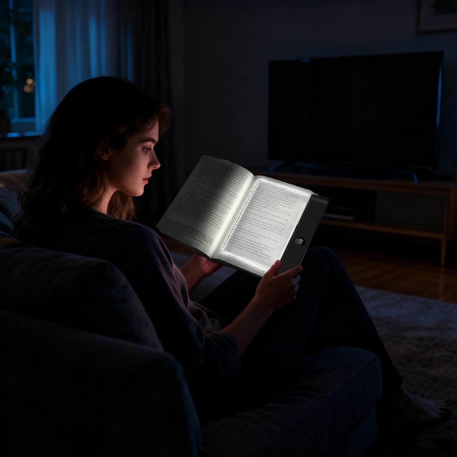 Genérico Book Light, Rechargeable Clear LED Flat Reading Light with 3 Colors and Timer, Dimmable Panel Plate Lamp, Full Page Lights for Reading in Bed at Night