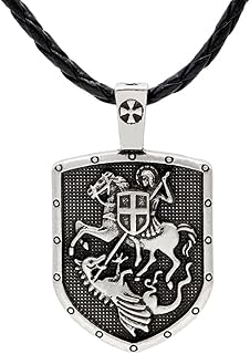Hip Hop Knight Templar Shield Necklace for Men, Vintage Crusader Sword Necklace Punk Knight Crusader Cross Religious Necklace