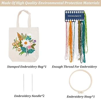 花柄刺繍のキャンバスハンドバッグ Amazon.co.jp: WADORN DIY キャンバストートバッグ刺繍キット