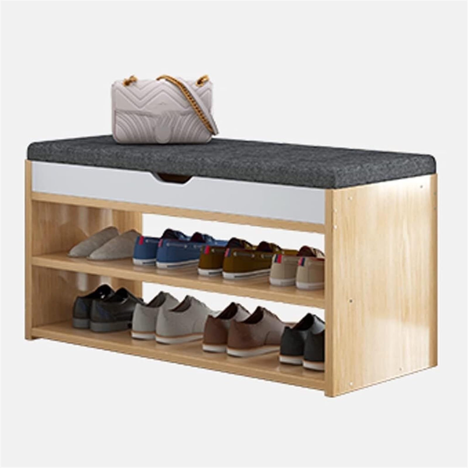 Gabinete de zapatos antipolvo para organizar entradas pequeñas con taburete cómodo