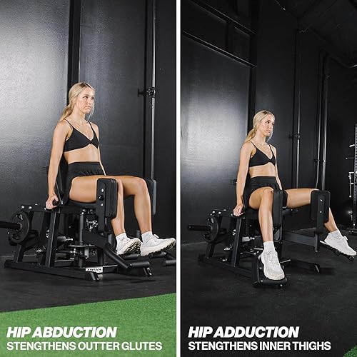 Miniatura 3 de Titan Fitness Máquina de ejercicios de abductor y aductor de cadera con carga en placa, clasificada 250 libras, máquina estabilizadora combinada de