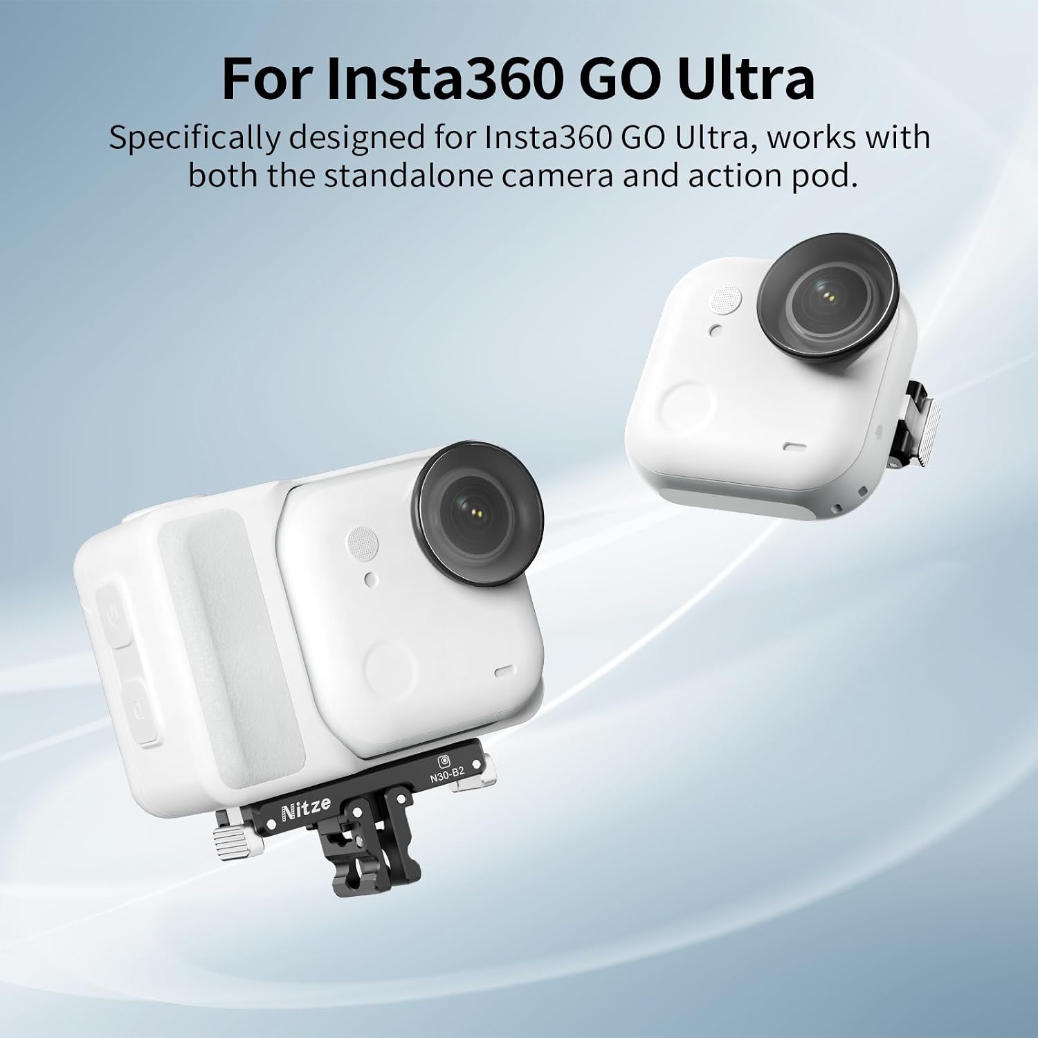Nitze Foldable Magnetic Quick-Release Adapter Mount for Insta360 GO Ultra, with 1/4" Thread & Foldable 2-Prong Mount for Tripods, Selfie Sticks and Action Camera Accessories - N30-B2