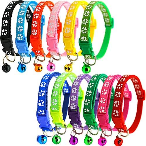 12PCS Cat Collar with Bell, Plastic Buckle Clasp Nylon Rings Neck for cat, 12