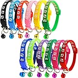 12PCS Cat Collar with Bell, Plastic Buckle Clasp Nylon Rings Neck for cat, 12