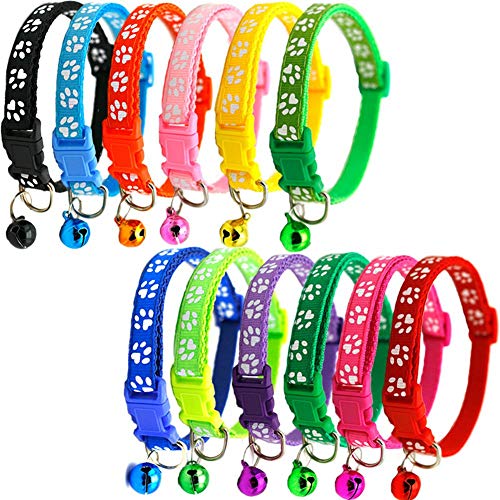 12Pcs Cat Collar With Bell, Plastic Buckle Clasp Nylon Rings Neck For Cat, 12 #TOP15